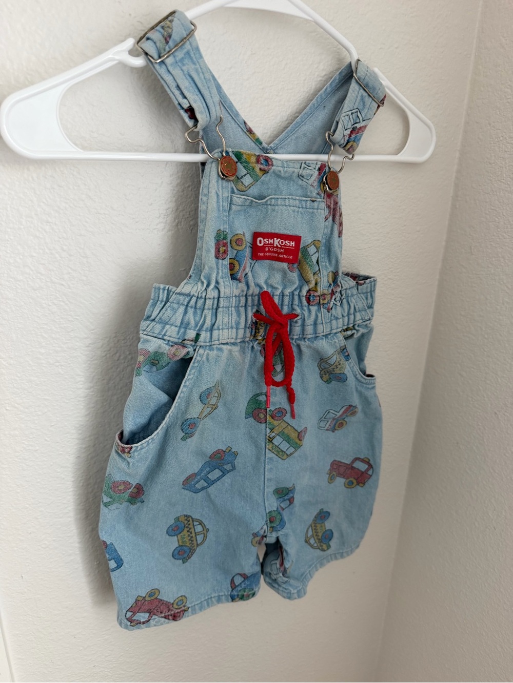 OshKosh Light Blue Denim Overalls with Red Drawstring